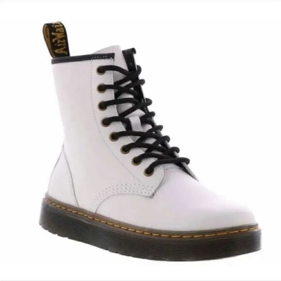 NEW Dr. Martens Zavala T Lamper Combat Boot in White Leather Unisex M 10/W 11 - Picture 1 of 15